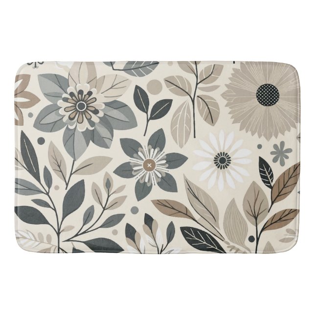 Creme & Sage Green Bold Modernes Blumenmuster Badematte (Vorderseite)