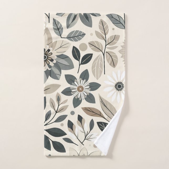 Creme & Sage Green Bold Modernes Blumenmuster Badhandtuch Set (Handtuch)