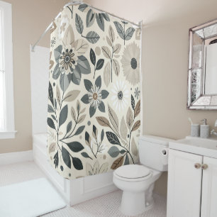 Creme & Salbei Grün Kühnes Modernes Blumenmuster Duschvorhang