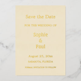 Creme Save the Date Goldfolie Einladung