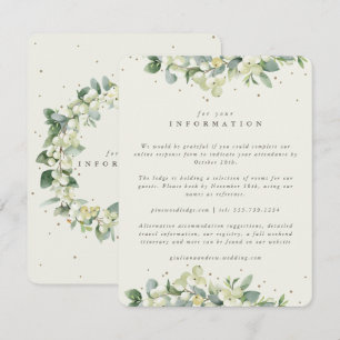 Creme Schneebeere + Eukalyptus gerahmte Hochzeitsd Begleitkarte