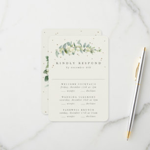 Creme Schneebeere + Eukalyptus Hochzeit Multi-Even RSVP Karte