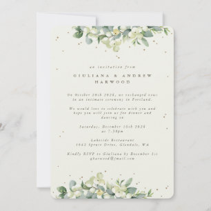 Creme Schneebeere + Eukalyptus Hochzeitsempfang Einladung