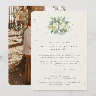 Creme Schneebeere + Eukalyptus Hochzeitsempfang Fo Einladung