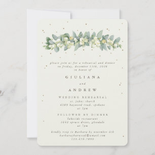 Creme-Schneebeeren+Eukalyptus-Hochzeitsprobe Einladung