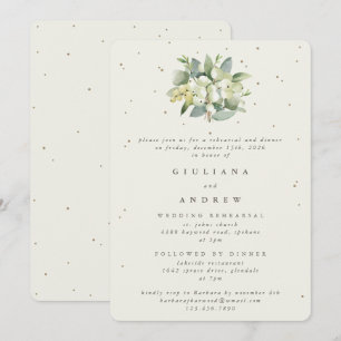 Creme-Schneebeeren- und Eukalyptus-Hochzeitsprobe Einladung