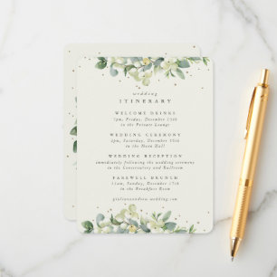 Creme-Schneebeeren- und Eukalyptus-Hochzeitsprogra Begleitkarte
