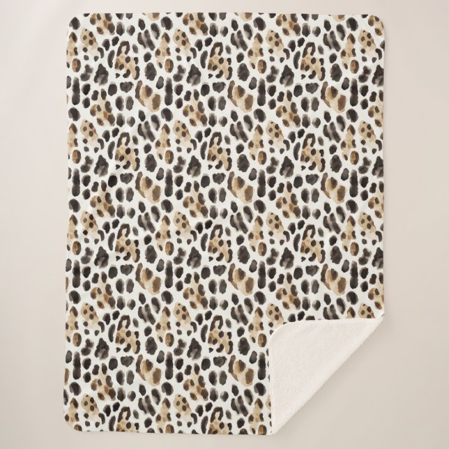 Creme Schwarz Braun Leopard Tier   Sherpadecke (Vorderseite)