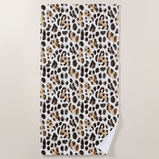 Creme Schwarz Braun Leopard Tier   Strandtuch (Vorderseite)