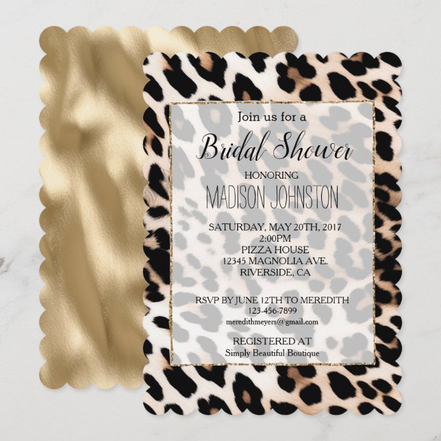 Creme Schwarz Leopardenprint Einladung (Vorne/Hinten)