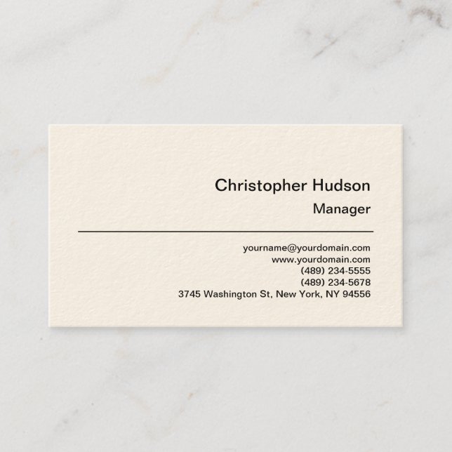 Creme Simple Schlicht Manager Business Card Visitenkarte (Vorderseite)