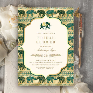 Creme Smaragd Gold Elefant Indische Hochzeitsdusch Einladung