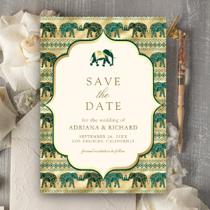 Creme Smaragd Gold Elefant Indische Hochzeitsfoto Save The Date