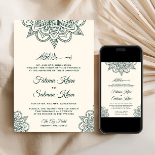 Creme Smaragd Henna Mehndi Islamische Muslimische Einladung