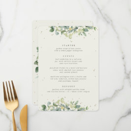 Creme Snowberry + Eukalyptus 3 Kurs Hochzeit Menükarte