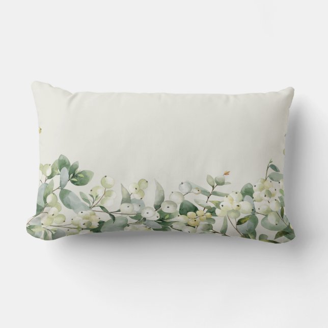 Creme Snowberry + Eukalyptus Winter/Weihnachten Lendenkissen (Vorderseite)