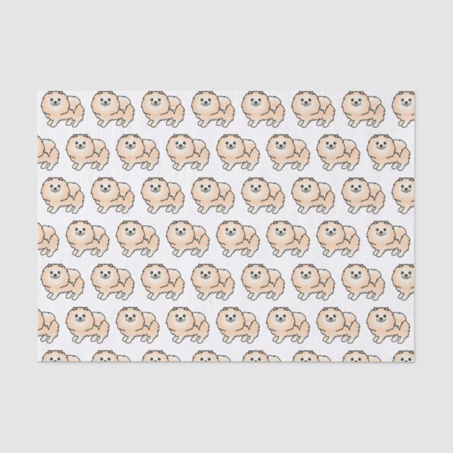 Creme Spitz Niedlich Cartoon Dog Muster Seidenpapier (Vorderseite)
