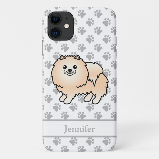 Creme Spitz Niedlich Cartoon Dog & Name Case-Mate iPhone Hülle (Rückseite)