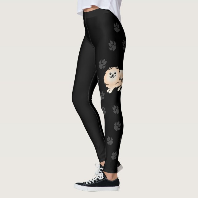 Creme Spitz Niedlich Cartoon Dog & Paws Leggings (Links)