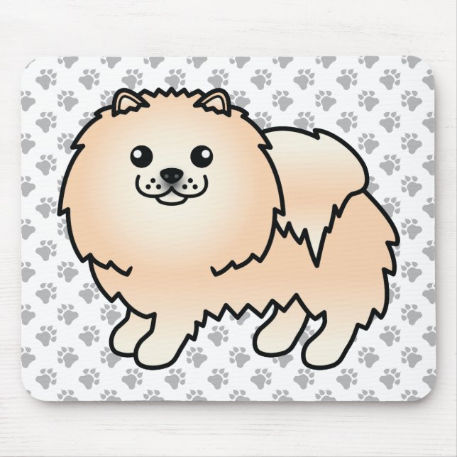 Creme Spitz Niedlich Cartoon Dog & Paws Mousepad (Vorne)