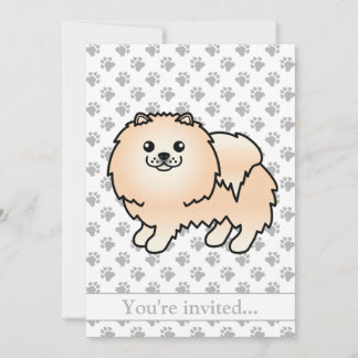Creme Spitz Niedlich Cartoon Hund Geburtstagsparte Einladung