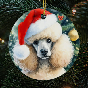 Creme Standard Poodle Watercolor Weihnachten Keramik Ornament