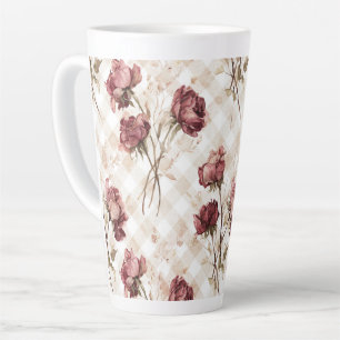 Creme Streifen Rote Rosen Blumen Milchtasse