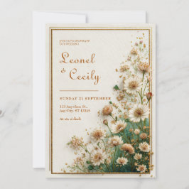 Creme strukturierte Gold Astrantia Hochzeit Einladung