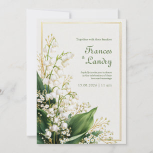 Creme strukturierter Lily Valley Goldrahmen-Hochze Einladung