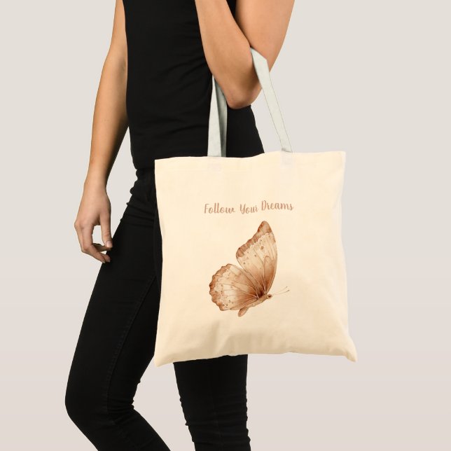 Creme-Tan-Boho-Schmetterlingsfedern Tragetasche (Vorderseite (Produkt))