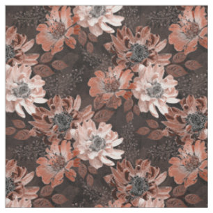 Creme, Teracote-Blume auf dunkelbraunem Hintergrun Stoff