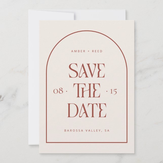 Creme & Terracotta Arch Retro Minimal Modern Schri Save The Date (Vorderseite)