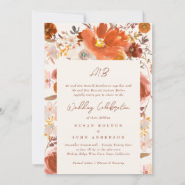 Creme Terracotta Monogram Floral Border Einladung