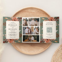 Creme Terrakotta Blumen QR Code Salbei Grün Hochze