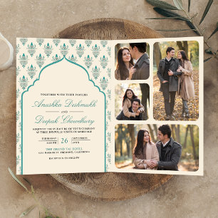 Creme Türkis Ikat All in One Indische Hochzeit Einladung