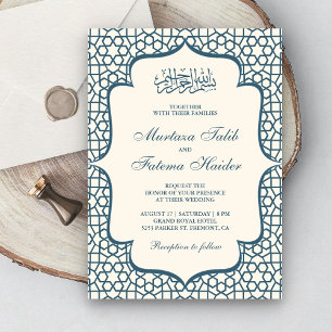 Creme und Blau Persischer Muster Muslimische Hochz Einladung