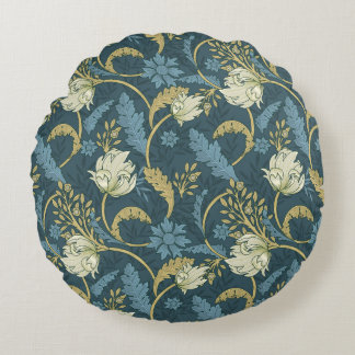 Creme- und Blaue Art Nouveau Blumendekoration Rundes Kissen