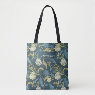Creme und Blauer Flora Art Nouveau