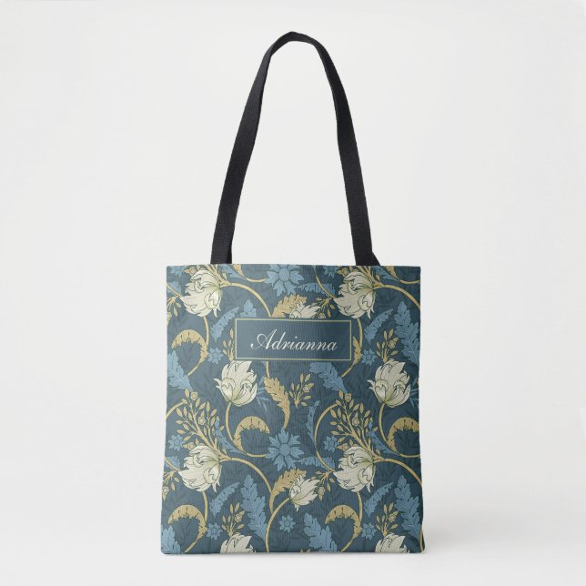 Creme und Blauer Flora Art Nouveau (Vorderseite)
