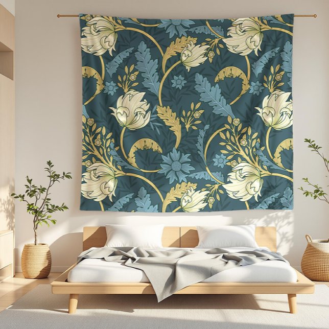 Creme und Blauer Flora Art Nouveau Fleecedecke (detail)