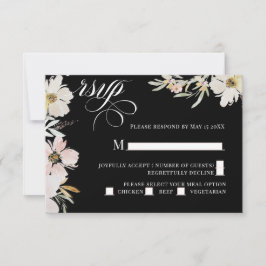 Creme und Blush Wasserfarbe Blume Schwarz RSVP Karte