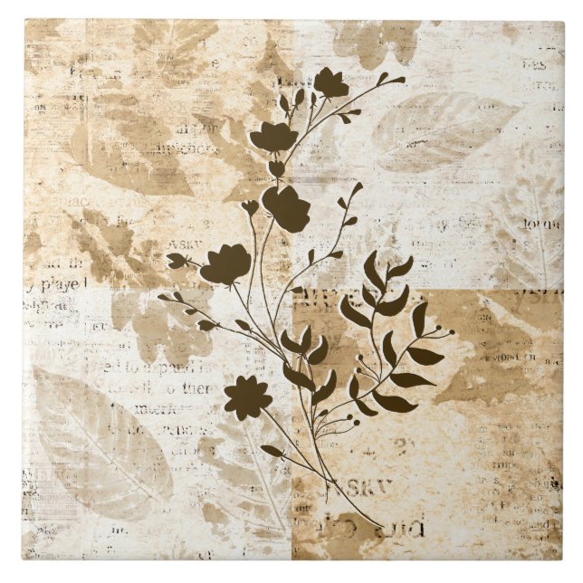 Creme und braune dekorative Blumenkacheln Fliese (Vorderseite)