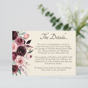 Creme und Burgund Blume Hochzeitskarte Begleitkarte