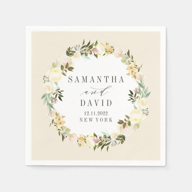 Creme und Creme Hochzeit personalisiert Serviette (Vorderseite)