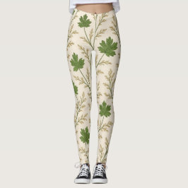 Creme und dunkelgrüne Blätter Leggings