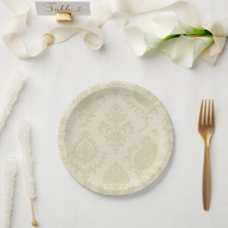 Creme und Gold Blumenhochzeit Pappteller