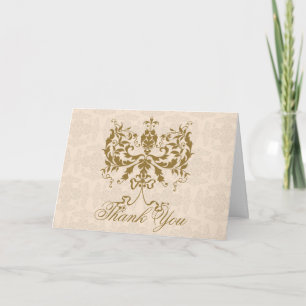 Creme und Gold Damask Vielen Dank Karte
