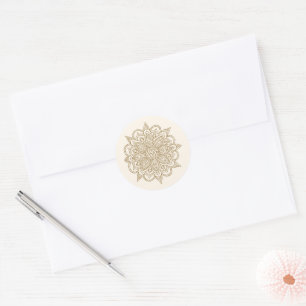 Creme- und Gold-Hennah-Mehndi-Umschlag-Siegel Runder Aufkleber