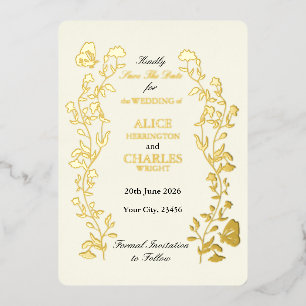 Creme und Gold im Vintagen Stil Save the Date Folieneinladung