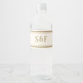 Creme und Gold Monogram Wasserflaschenetikett